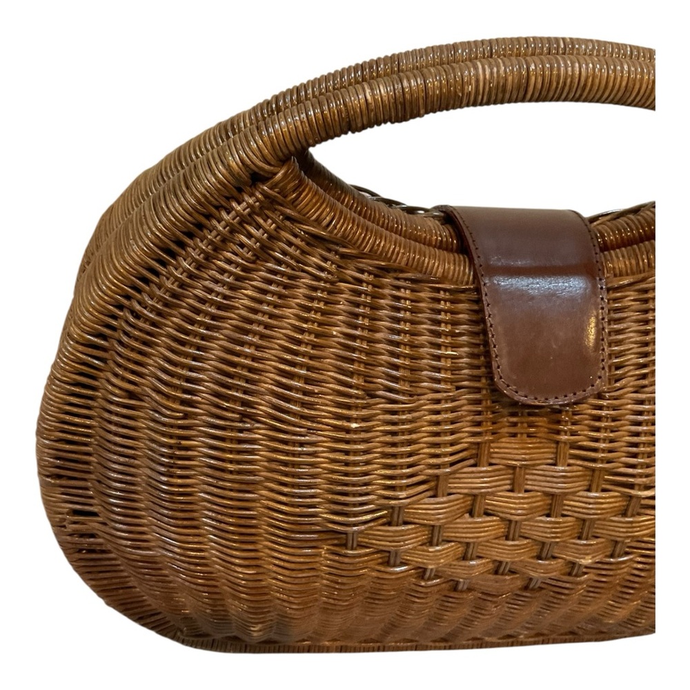 H&M Women’s Retro Look Bright Brown Wicker Rattan Purse Handbag - Picture 4 of 16